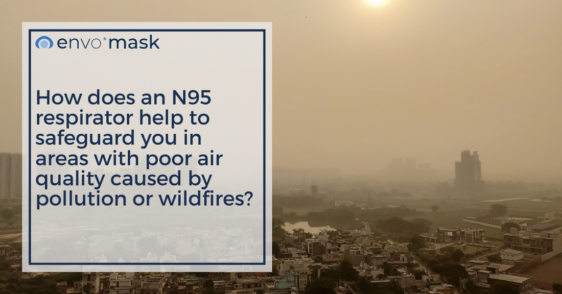 How does an N95 respirator help to safeguard you in areas with poor air quality caused by pollution or wildfires?